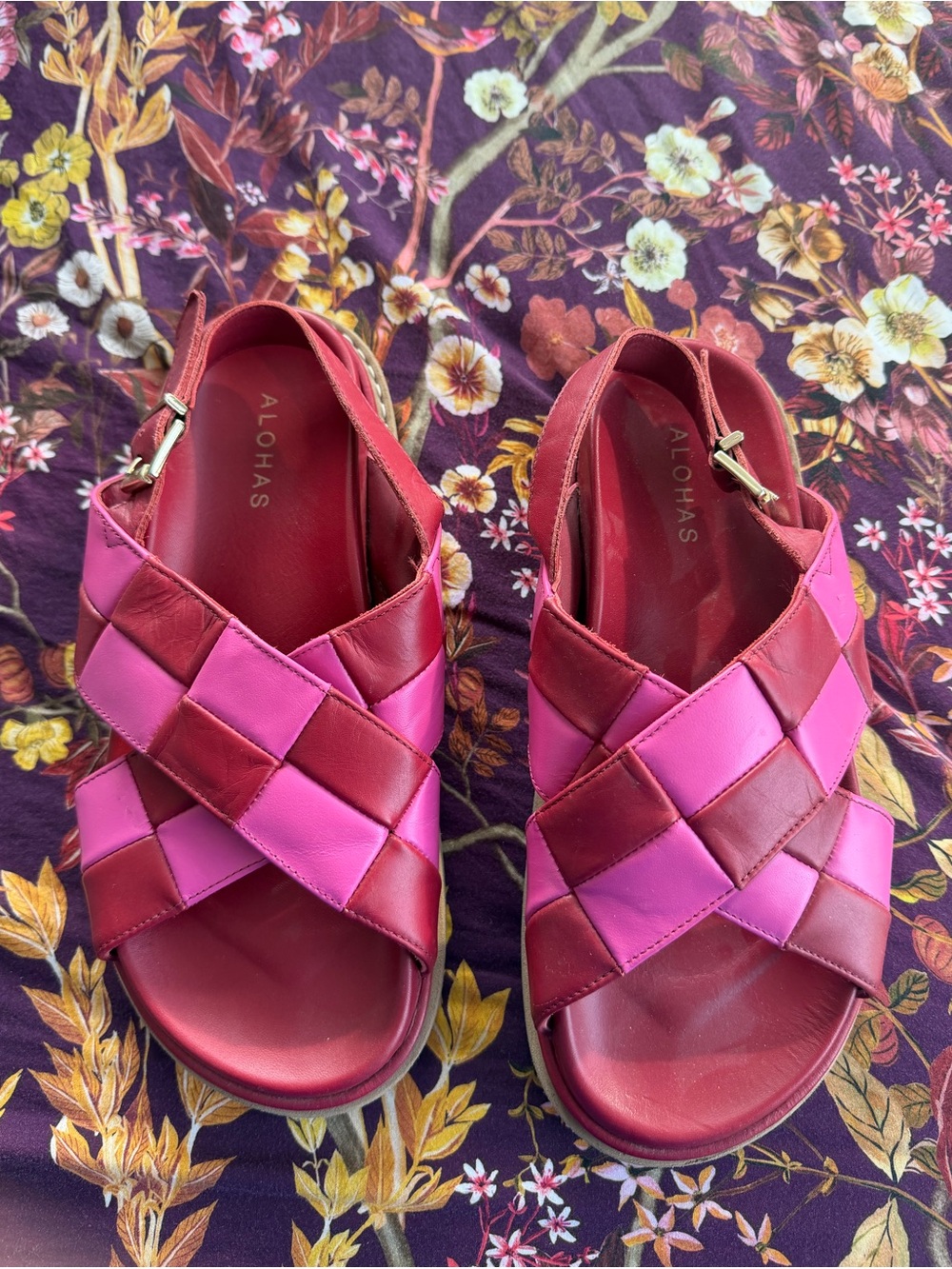 ALOHAS Pink and Magenta Woven Slingback Sandals